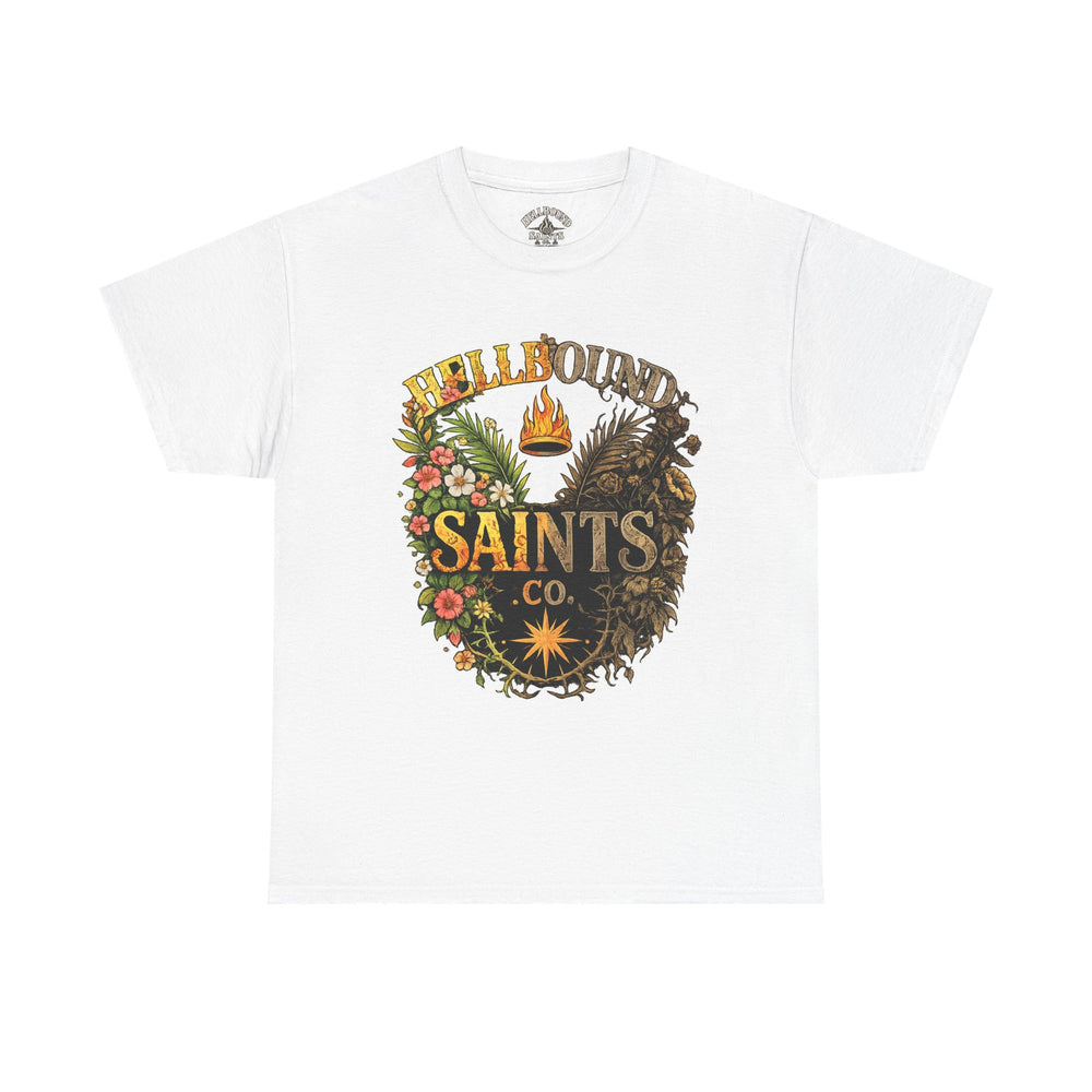 Saints Co. Hellbound Graphic Tee – Vintage Floral & Demon Crest T-Shirt