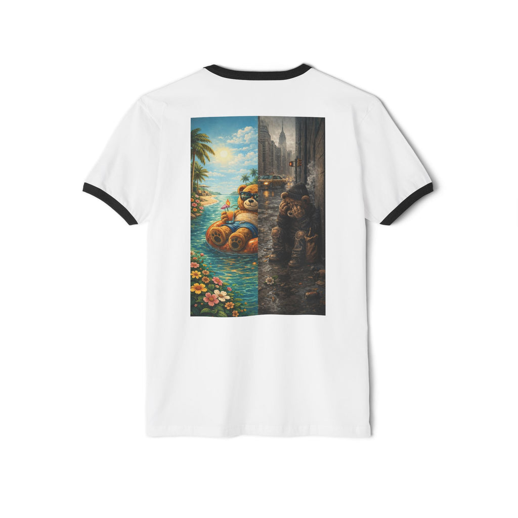 Vintage Ringer T‑Shirt — 'Billionaire Saints Co.' Tropical vs City Art Print