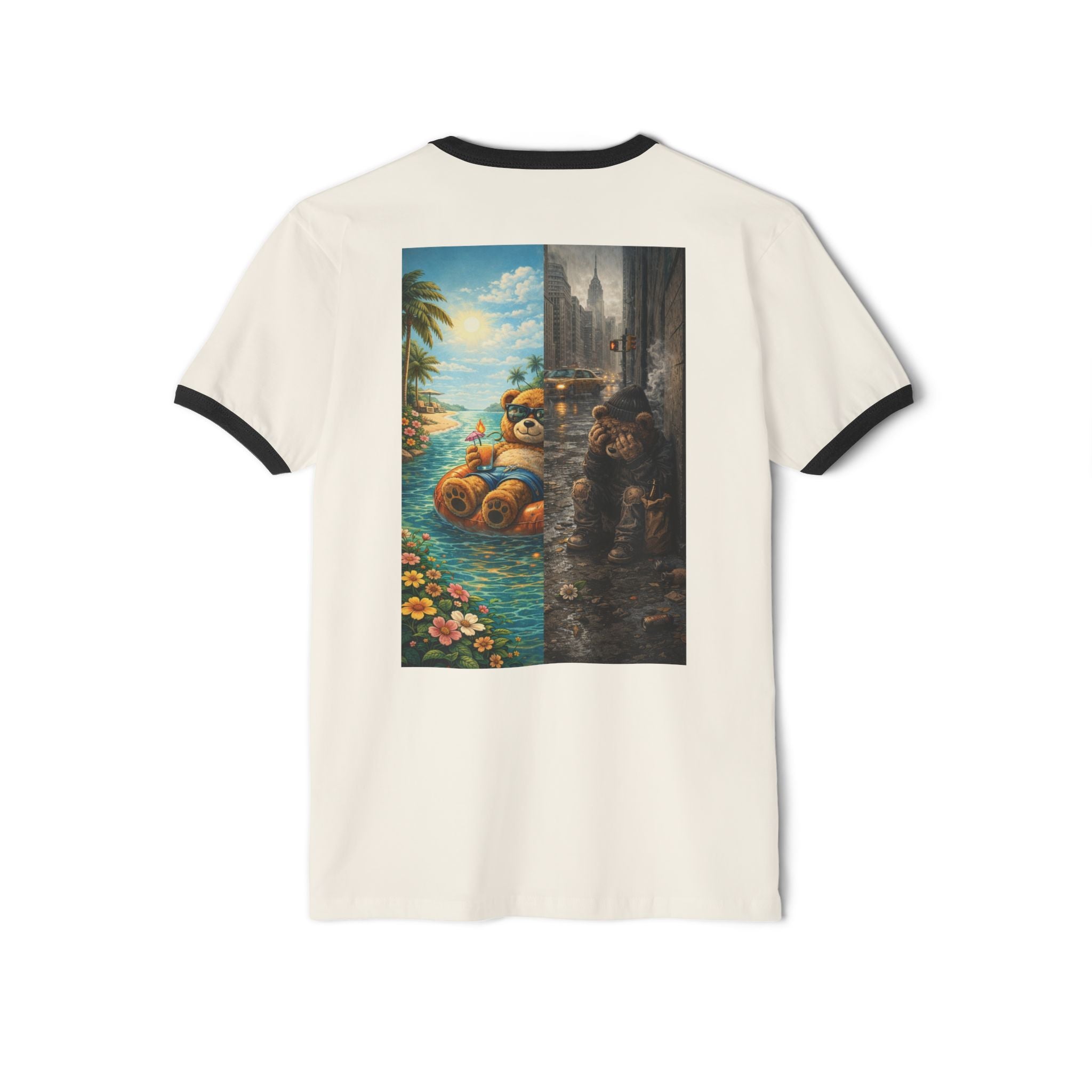 Vintage Ringer T‑Shirt — 'Billionaire Saints Co.' Tropical vs City Art Print